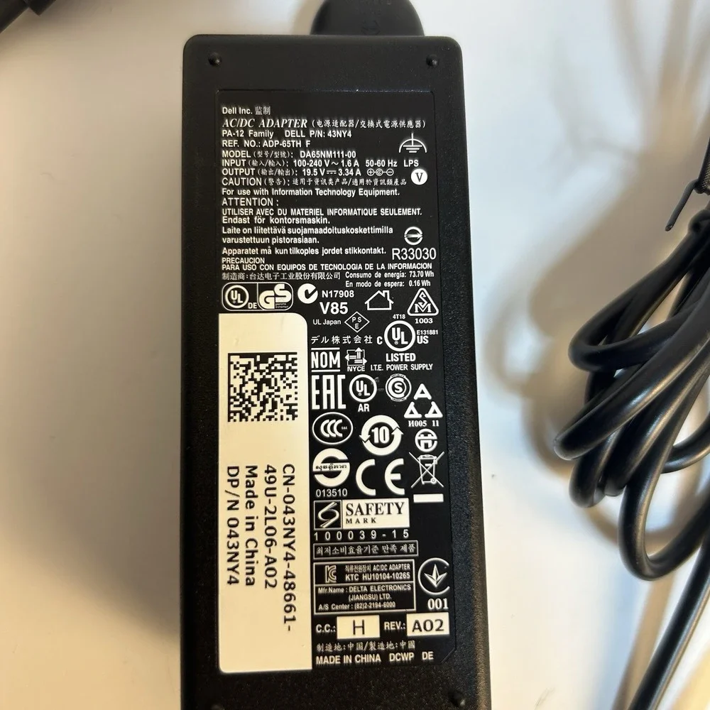 DELL DA65NM111-00 19.5V 3.34A 65W Genuine Original AC Power‎ Adapter Charger